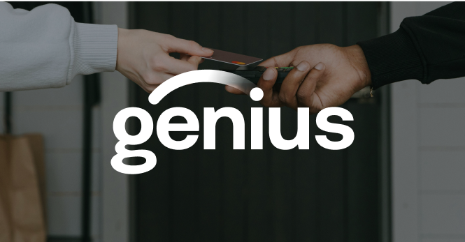 Genius wordmark over a contactless card payment